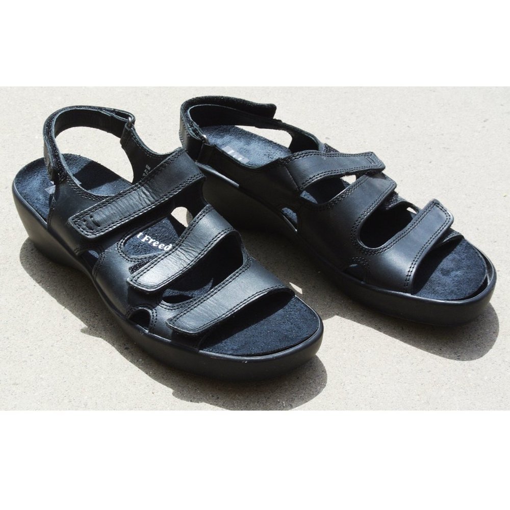 NEW Barefoot Freedom Sandals; Black Leather. Insert Your Custom Orthotics Option